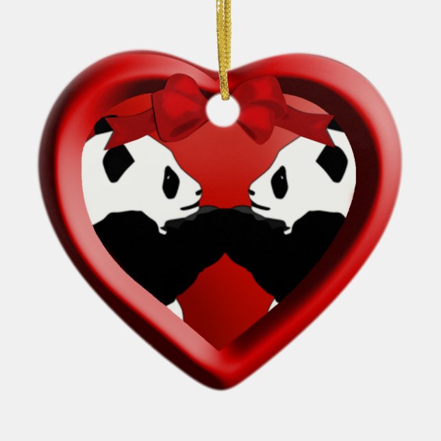 Panda Friends Noël Coeur Ornement (Devant)