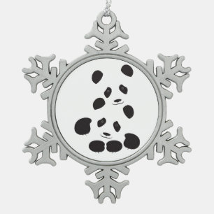 Panda Friendship Snowflake Pewter Christmas Ornament