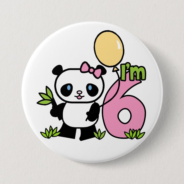 Panda Girl 6th Birthday 3 Inch Round Button (Front)