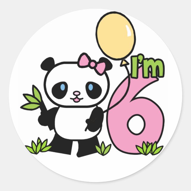 Panda Girl 6th Birthday Classic Round Sticker (Front)