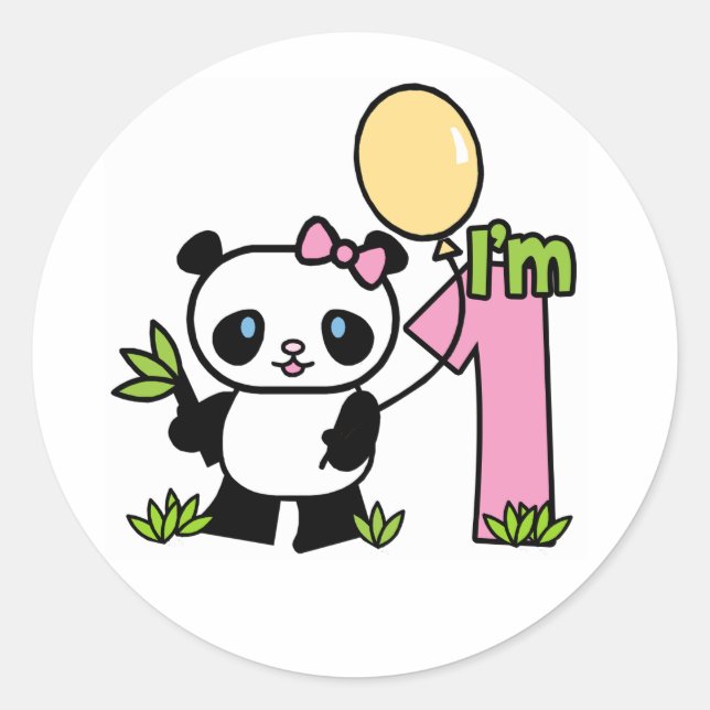Panda Girl First Birthday Classic Round Sticker (Front)