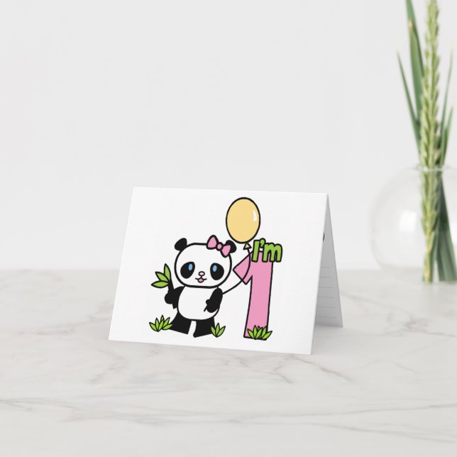 Panda Girl First Birthday Fill-in Invitations (Devant)