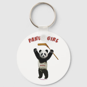 Panda Girl Hockey Bear Keychain
