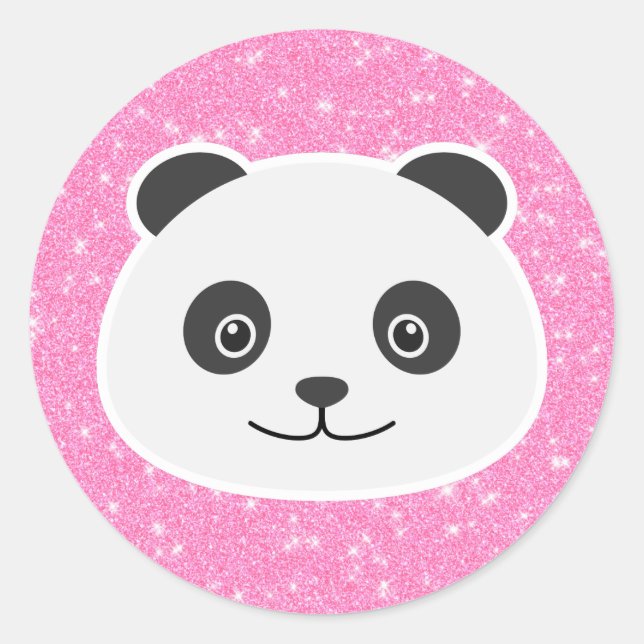 Panda Glitter Classic Round Sticker (Front)