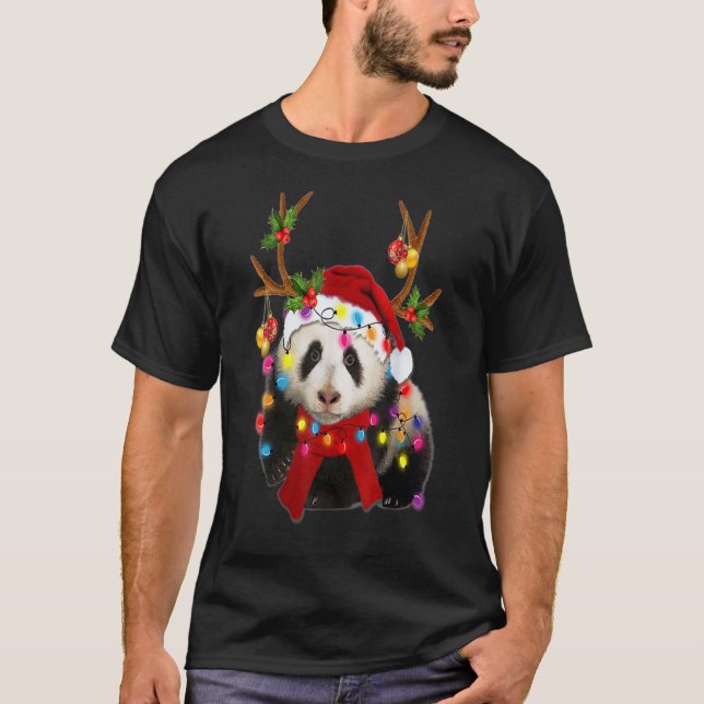 Panda Gorgeous Reindeer Panda Christmas Tree Light T-Shirt (Front)
