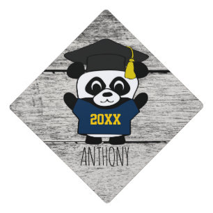 Panda Grad in Navy & Gold Custom Year Tee Graduation Cap Topper