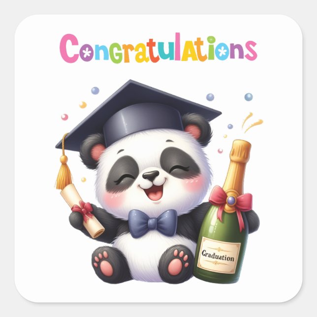 Panda Graduation Congratulations Square Sticker (Front)