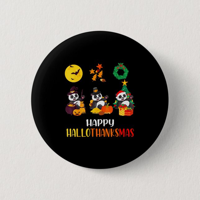 Panda Halloween Christmas Happy Hallothanksmas Pan 2 Inch Round Button (Front)