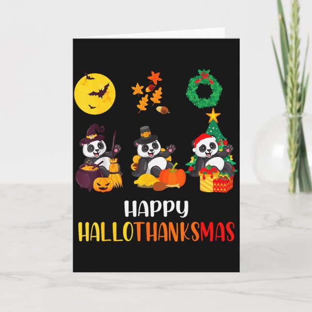 Panda Halloween Christmas Happy Hallothanksmas Pan Card (Front)