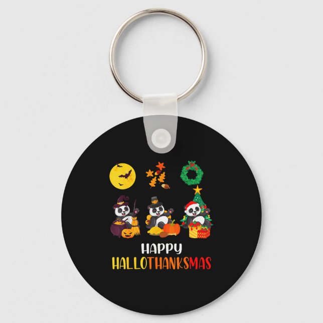 Panda Halloween Christmas Happy Hallothanksmas Pan Keychain (Front)