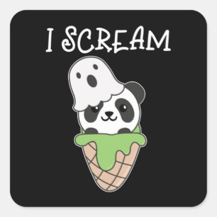 Panda Halloween Ghost I Scream Ice Cream Pun Square Sticker