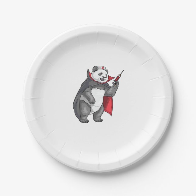 Panda Halloween Vampire Nurse Oversized T-Shirt Paper Plate (Front)
