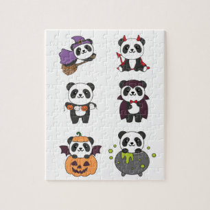 Panda Halloween Witch Devil Pumpkin Vampire Jigsaw Puzzle