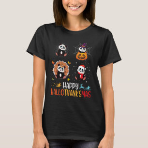 Panda Happy Hallothanksmas Halloween Thanksgiving T-Shirt