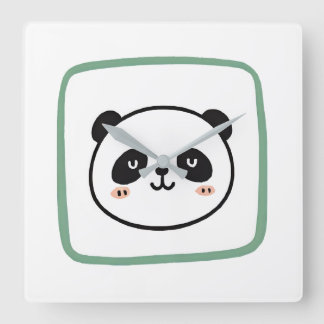 Panda head minimalist graphic icon square wall clock
