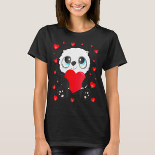 Panda Heart Valentines Day Girls Kids Women Bear L T-Shirt