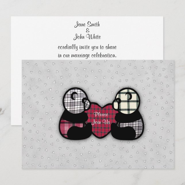 Panda Heart Wedding Invitation (Front/Back)