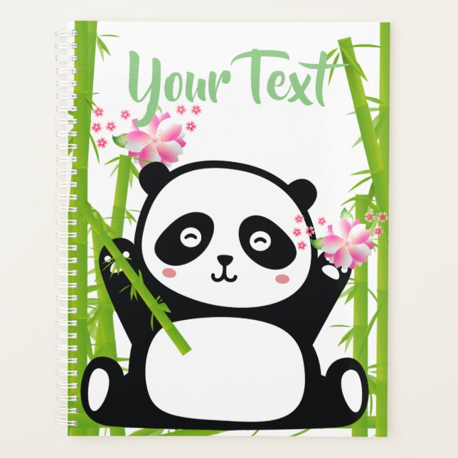 Panda heureux avec bambou et fleurs de cerisiers (Devant)