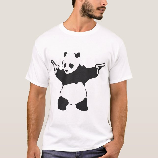 Panda Holding Guns 2014 - Banksy Graffiti  T-Shirt (Front)