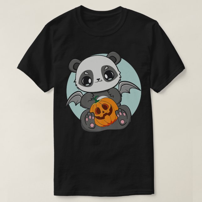 Panda Holding Pumpkin Cute Anime Bear For Hallowee T-Shirt (Design Front)