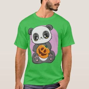Panda Holding Pumpkin Cute Anime Bear For Hallowee T-Shirt