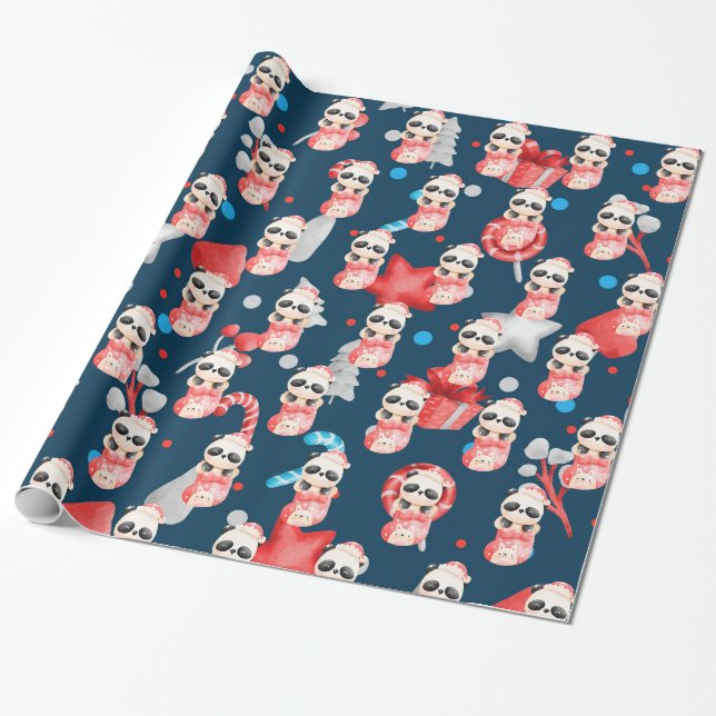 Panda Holidays Customize Wrapping Paper (Unrolled)