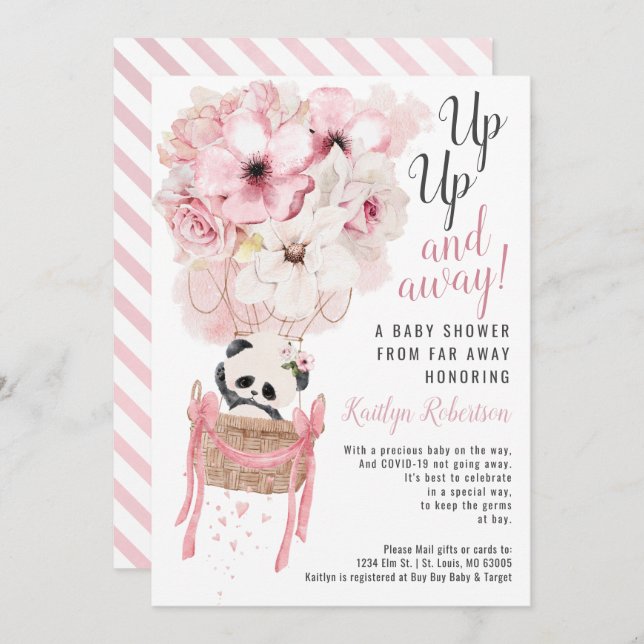 Panda Hot Air Balloon Shower By Mail Invitation (Front/Back)