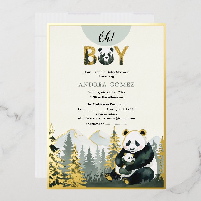Panda Hug Foil Invitation (Envelope)