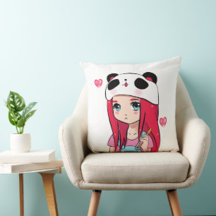 Panda Hugs & Crimson Dreams Throw Pillow