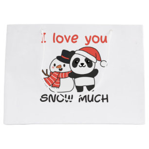 Panda I Love You Snow Much Snowman Pun Large Gift Bag