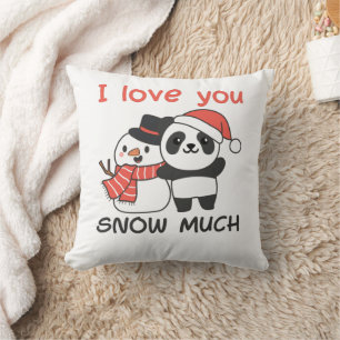 Panda I Love You Snow Much Snowman Pun Throw Pillow
