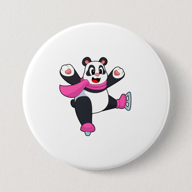 Panda Ice skating Ice skates 3 Inch Round Button (Front)