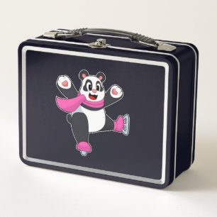 Panda Ice skating Ice skates Metal Lunch Box