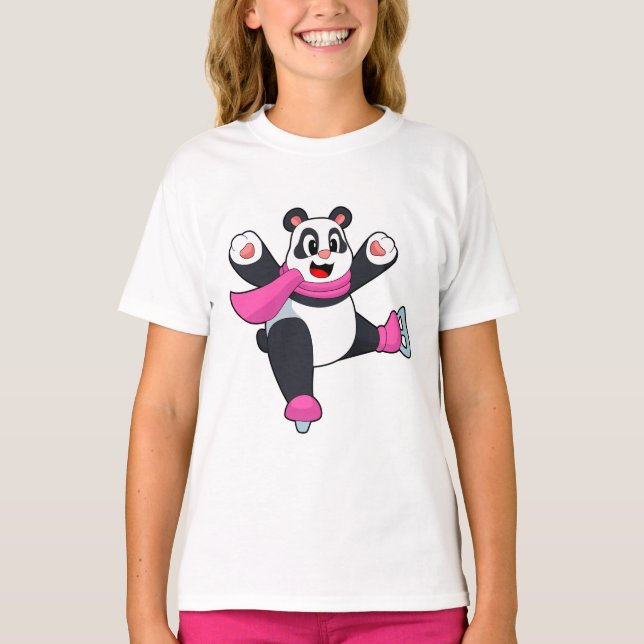 Panda Ice skating Ice skates T-Shirt (Front)
