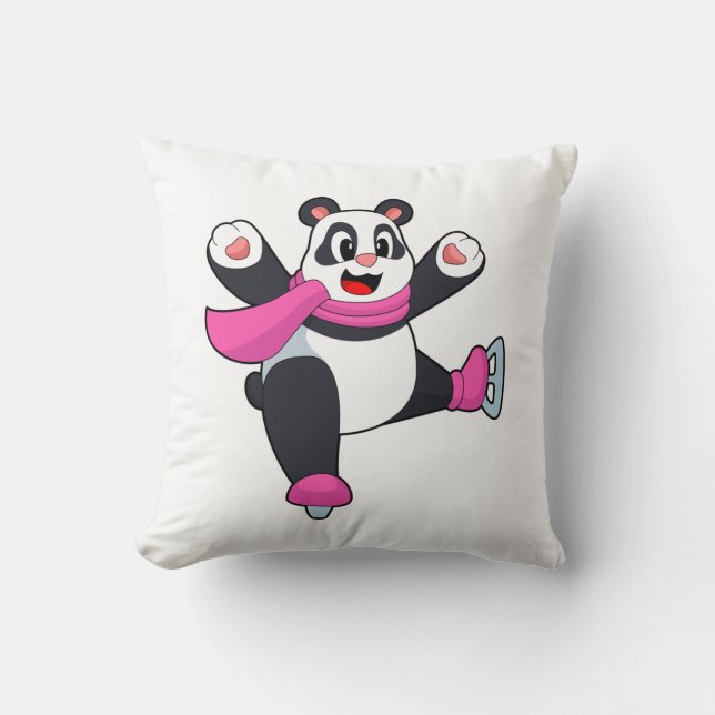 Panda Ice skating Ice skates Throw Pillow (Front)