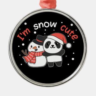 Panda I'm Snow Cute Snowman Snow Pun Ceramic Ornam Metal Ornament