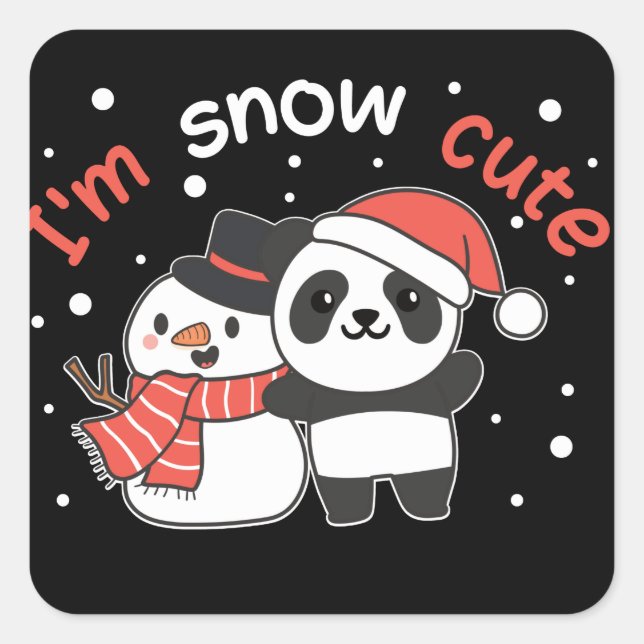 Panda I'm Snow Cute Snowman Snow Pun Square Sticke Square Sticker (Front)