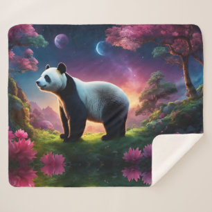 Panda in a Fantasy Garden Sherpa Blanket