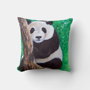Panda in a Tree Painting Throw Pillow