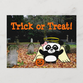 Panda in Angel Costume in Scary Graveyard Postcard