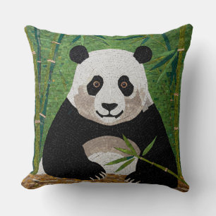 Panda in Bamboo Forest Mosaic Throw Pillow