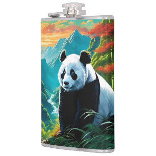 Panda in Bamboo forest on /mountain Hip Flask