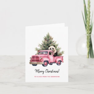 Panda in Pink Vintage Truck Christmas  Card