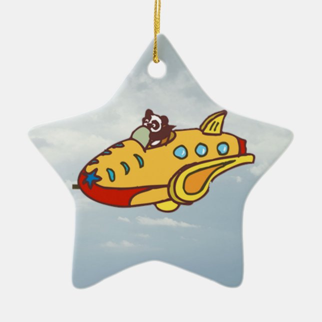 Panda in plane ceramic ornament (Front)