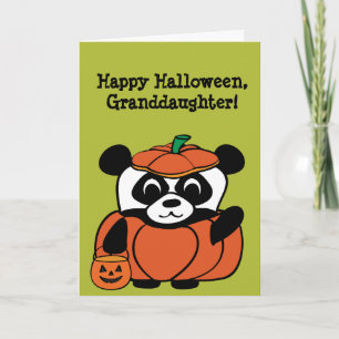 Panda in Pumpkin Costume Trick or Treat Card