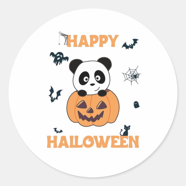 Panda In Pumpkin Sweet Pandas Happy Halloween Classic Round Sticker (Front)