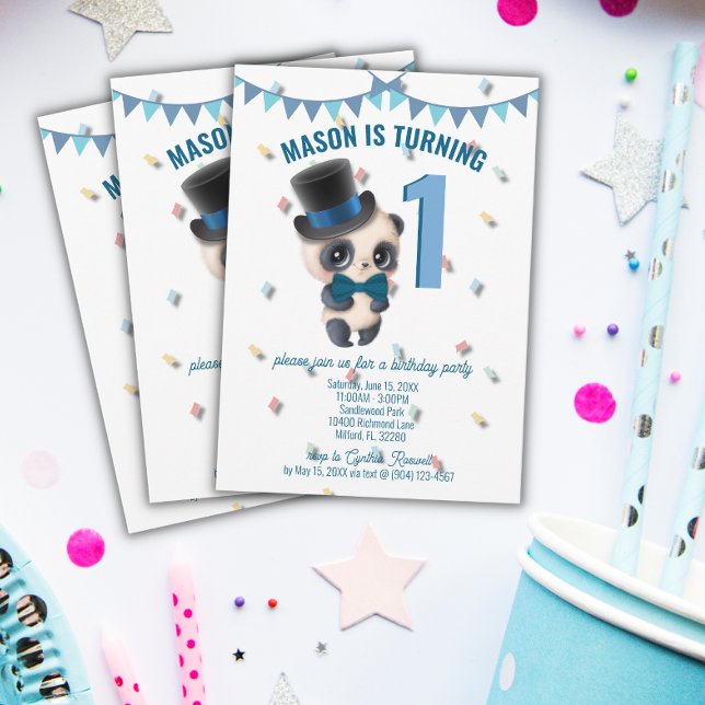 Panda in Top Hat - Personalized Birthday Invite (Creator Uploaded)