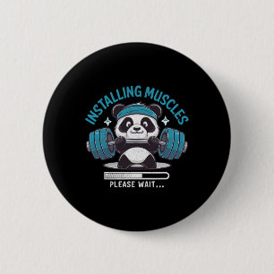 Panda Installing Muscles Please Wait Weightlifter  2 Inch Round Button