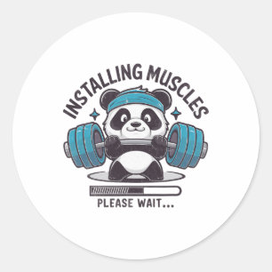 Panda Installing Muscles Please Wait Weightlifter  Classic Round Sticker