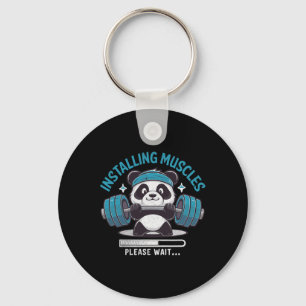 Panda Installing Muscles Please Wait Weightlifter  Keychain